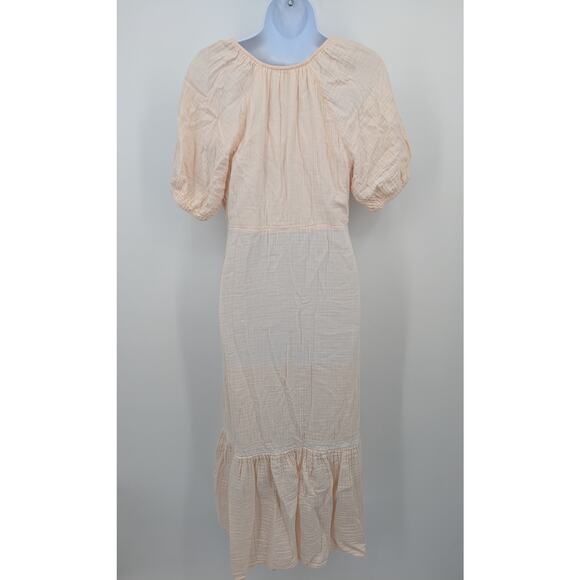 100% Cotton Old Navy Peach Textured Full Length Dress Sz M Babydoll Cottagecore - Picture 2 of 6